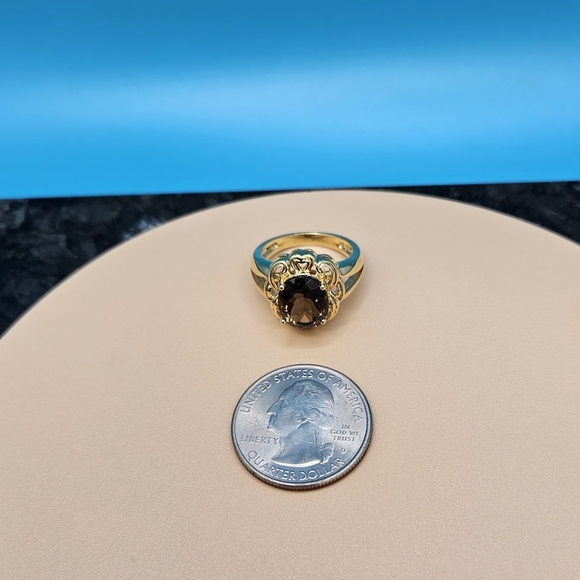 Smokey Quartz brilliant oval cut ring 14k gold 6-3/4 size - Picture 13 of 16